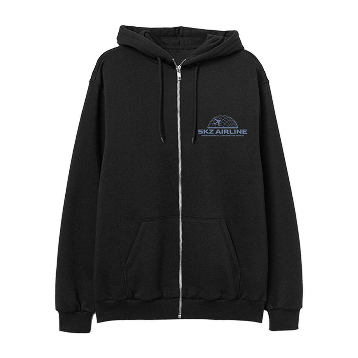 Black hoodie with a logo on the chest