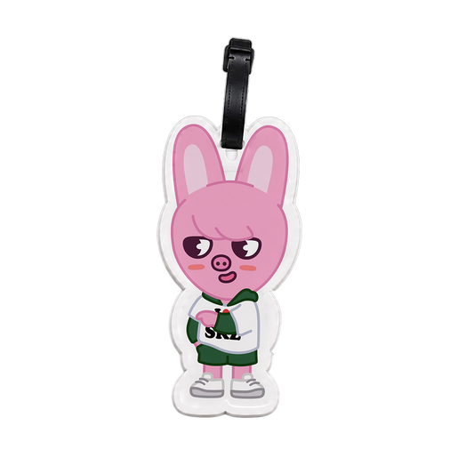 Pink cartoon character luggage tag