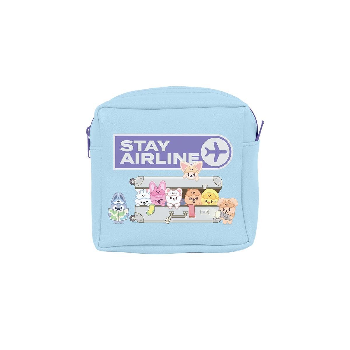 Light blue bag with cartoon characters and 'Stay Airline' text 