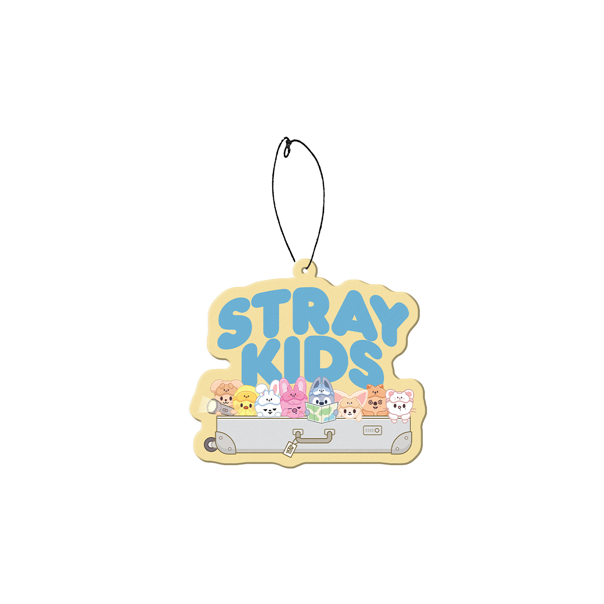 Stray Kids-themed yellow air freshener with cartoon characters